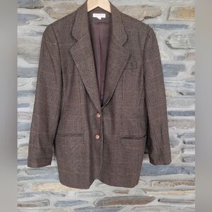 Brooks Brothers 100% Pure Wool Brown Plaid Blazer Jacket Sz 10 M/L